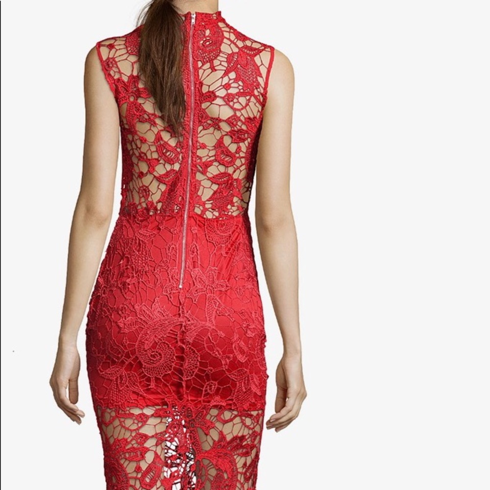 Wyatt Red Stretch Lace Mock Neck Gown. Worn once!